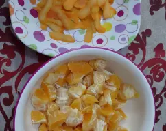 Step <p>Primero hacer glas el eritritol 20 seg. Velocidad 10 y reservar.</p><p>Pelar las naranjas y apartar la piel para confitarla.</p> illustration